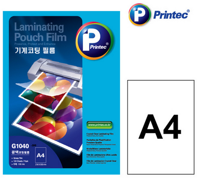 [116292]라미네이팅필름(G1040/A4/216X303/100mic/20매/프린텍)