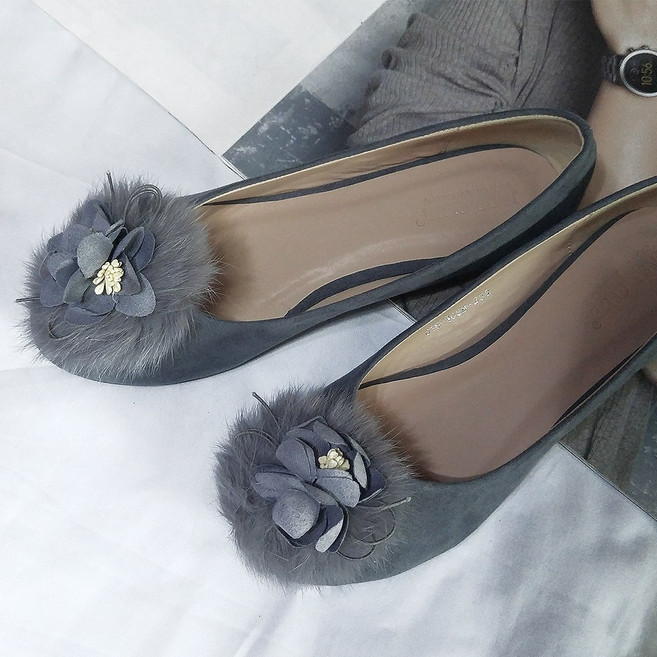 제이드클럽 핸드메이드 큐빅 리본 꽃 토끼 코사지 플랫슈즈 COR016-103B