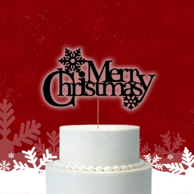 페이퍼로 크리스마스 케이크픽_01_Merry Christmas눈꽃, 블랙
