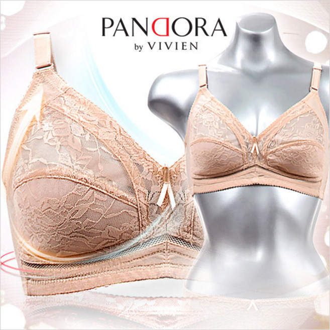 [판도라by비비안] 노와이어 홑겹 무빙 메쉬 레이스 풀컵 브라 7073_BR
