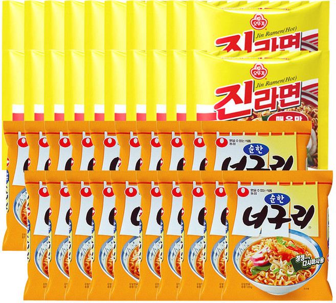 농심 너구리 순한맛 20개 + 오뚜기 진라면 매운맛 20개, 1개