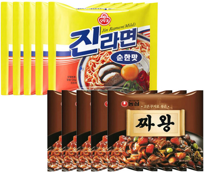 농심 짜왕 5개 + 오뚜기 진라면 순한맛 5개, 1개