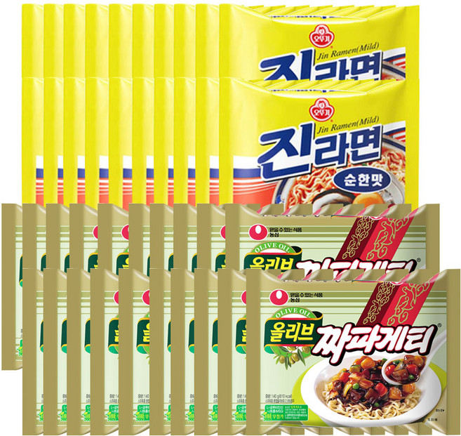 농심 짜파게티 20개 + 오뚜기 진라면 순한맛 20개, 40개