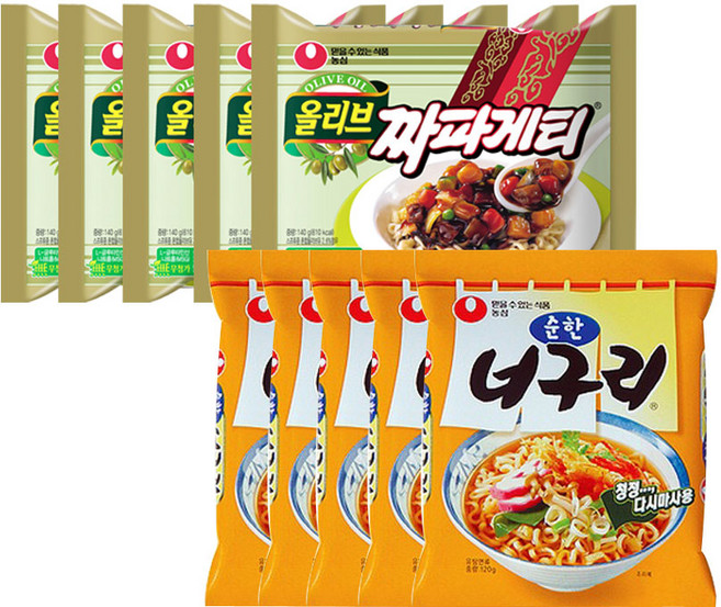 농심 너구리순한맛 5개 + 농심 짜파게티 5개, 1개