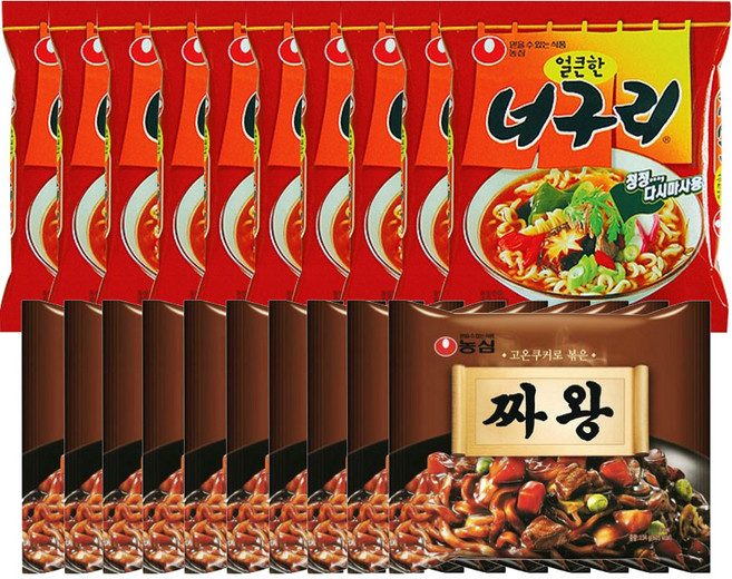 농심 짜왕 10개 + 농심 너구리 얼큰한맛 10개, 120g, 1개