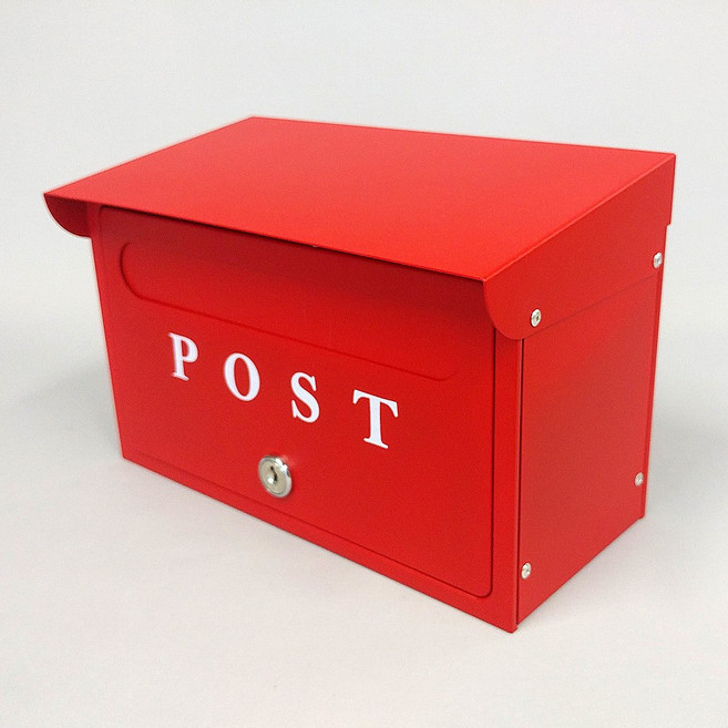 원진엘앤비 국산 고급철판 분체도장 실크인쇄 사각칼라우편함 벽걸이우편함 POST (지붕형), 레드