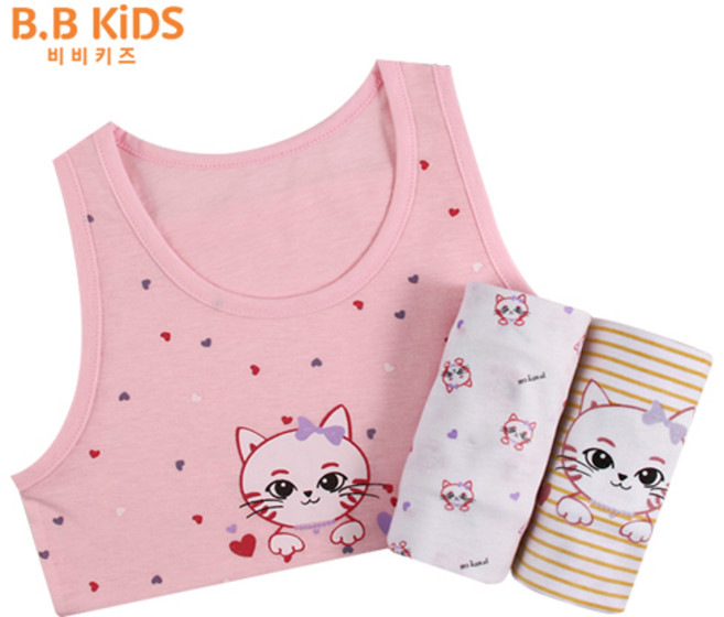 한스속옷 비비키즈 프리티캣 여런닝 3매입 / 여아동 / 런닝 / 아동속옷 / 세트 / 주니어