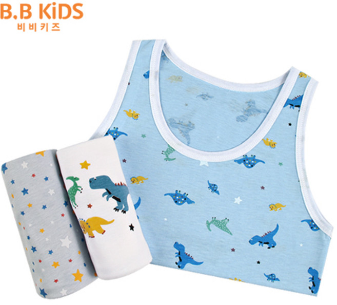 한스속옷 비비키즈 스타공룡 남런닝 3매입 / 남아동 / 런닝 / 아동속옷 / 세트 / 주니어