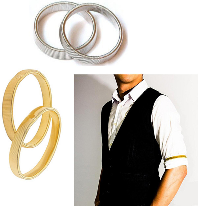 암밴드 셔츠용 스프링 Y밴드 신사 숙녀 액세서리 소매정리 팔찌 고무줄, 메탈밴드-골드, 1세트