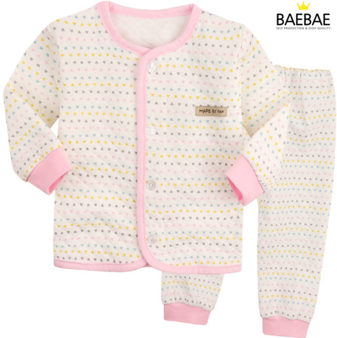 BAEBAE 유아 아기 실내복 내의 내복 겨울 상하의세트 귀염삼각보온내의(핑크)