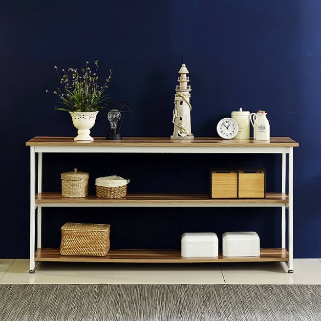 좁고 긴 테이블 슬림 철제 사이드 콘솔 테이블 책상, 3단 1500 화이트_멀바우