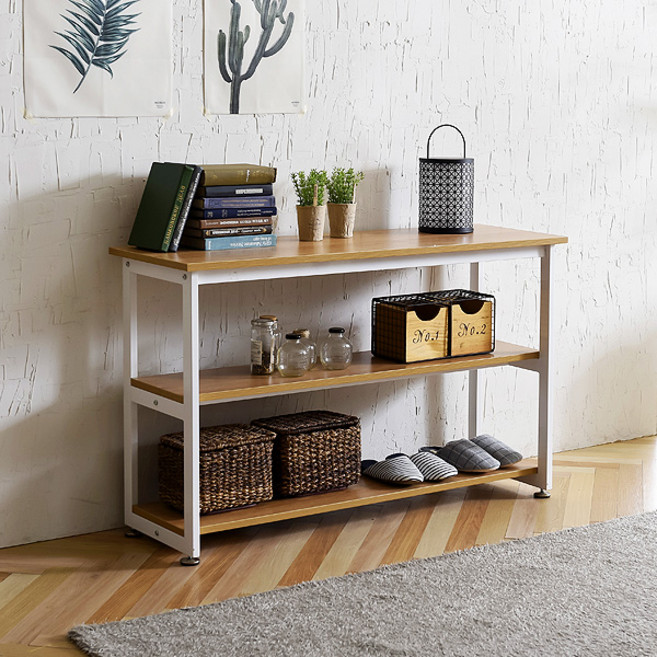 좁고 긴 테이블 슬림 철제 사이드 콘솔 테이블 책상, 3단 1200 화이트_아카시아