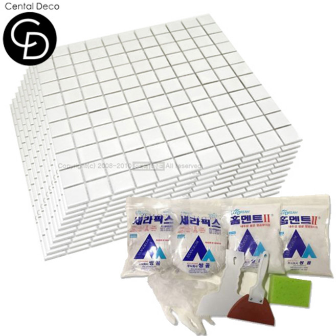 중앙데코 시트라인 자기질 C25W01 화이트유광 모자이크타일 10장+시공부자재 1set, 화이트, 1세트