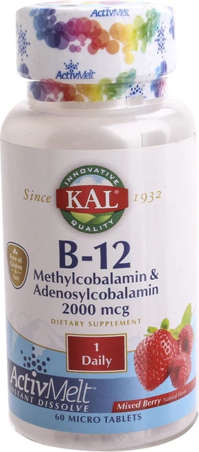 칼 B-12 메틸코발라민 & 아데노실코발라민 2000mcg 액티브멜트 믹스드 베리 타블렛, 60정, 1개 - 쿠팡