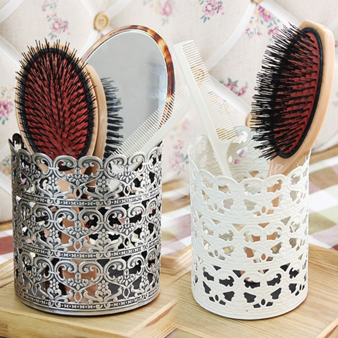 엔틱 연필꽂이 펜통 빗통 메이크업브러쉬통, 소, 화이트