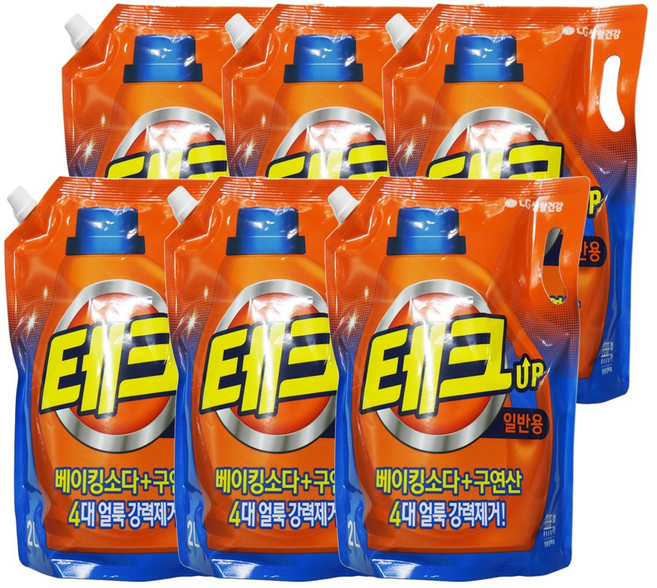 테크 천연베이킹소다 구연산 일반용 액체세제 리필형, 6개, 2L