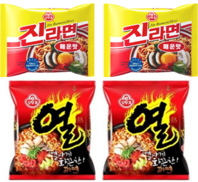 오뚜기 진라면 매운맛 120g 5px2팩+열라면 5px2팩 (20개), 1개, 20개