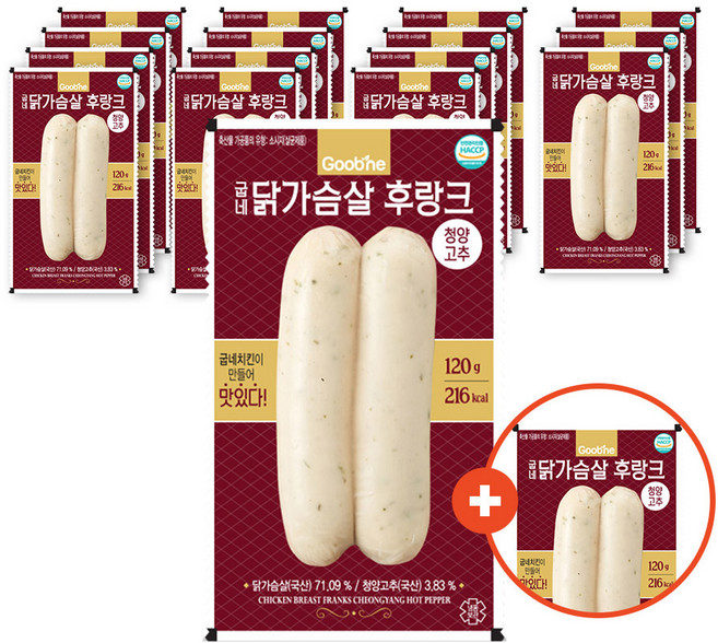 굽네치킨 닭가슴살 후랑크, 120g, 16개