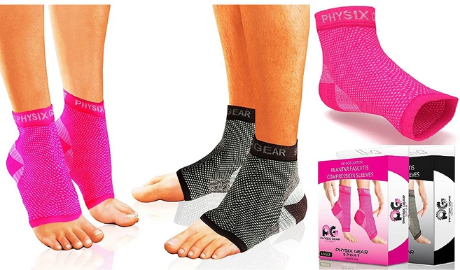 Physix Gear Sport 발바닥 발목 근막염 염좌 압축 양말 뒤꿈치 통증 완화(Pink) S~M, 1개 - 쿠팡