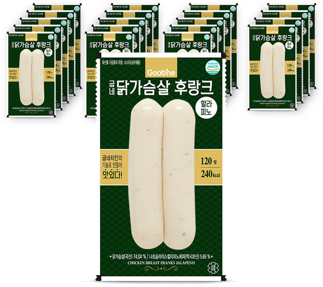 굽네 닭가슴살 후랑크 할라피노 소시지, 120g, 20개