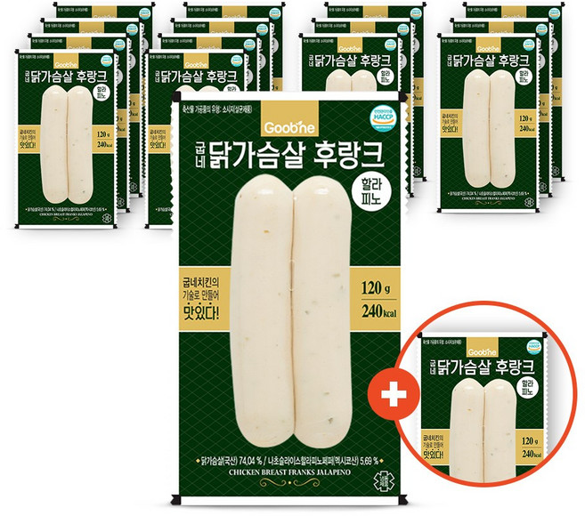 굽네 닭가슴살 후랑크 할라피노 소시지, 120g, 16개