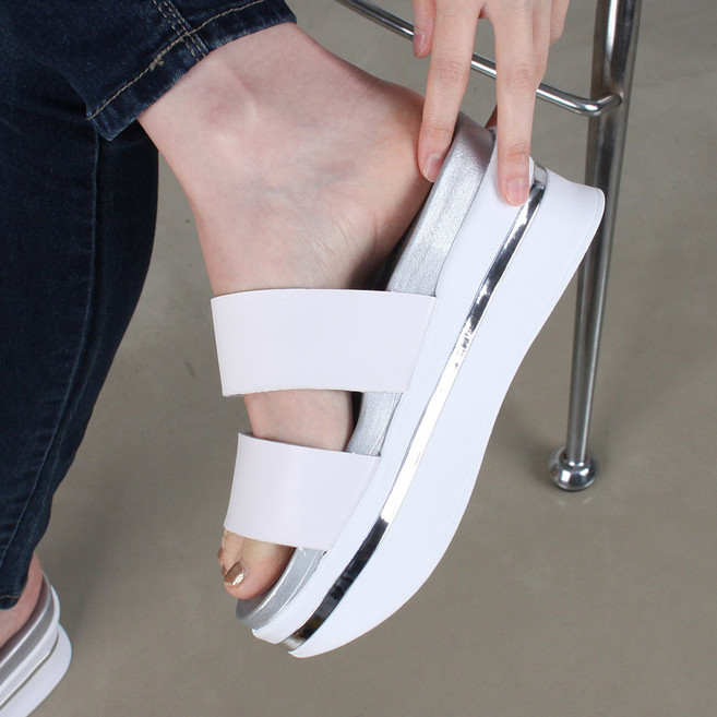 분홍슈즈 두줄 통굽 여성 뮬 슬리퍼 샌들 JP_29 통굽두줄