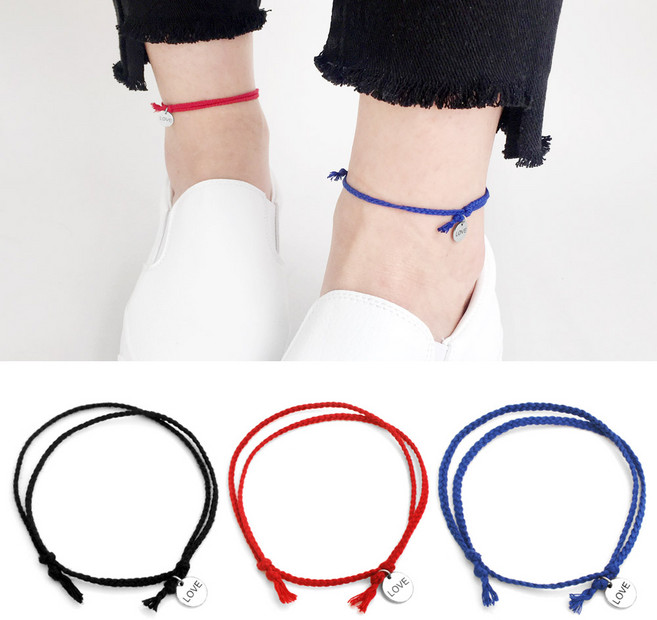 스타일썸 솔리드 원형 LOVE 펜던트 실 끈 발찌