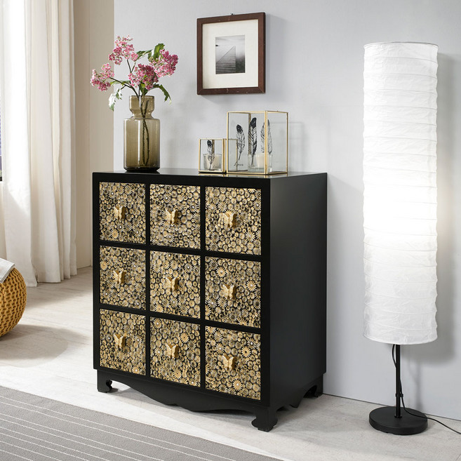 퍼니아트 아블로 도장칠 국내수작업 나비장, 블랙+골드