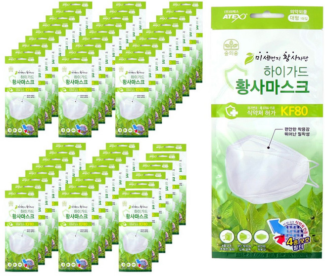 하이가드 숲의숨 황사마스크 대형 KF80 50개입, 50개