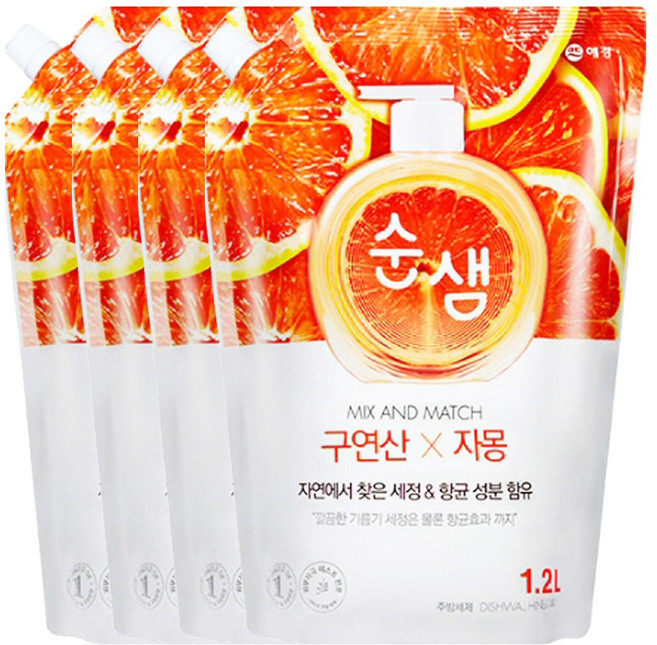 순샘 구연산 자몽향 주방세제, 1.2L, 4개