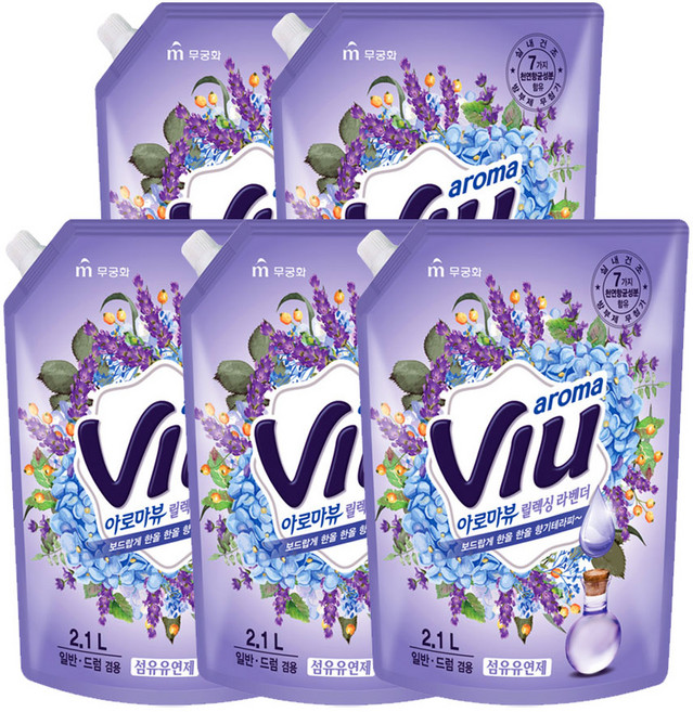 아로마뷰 섬유유연제 릴렉싱 라벤더 리필, 2.1L, 5개