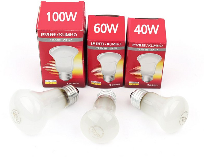 번개표 크립톤전구 40W 60W 100W 불투명 E26베이스 백열전구, 60W불투명(E26)전구색(노란빛), 1개