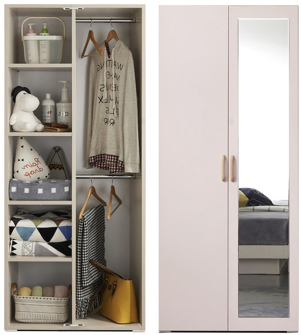 케이컴퍼니 LPM 이음800거울수납장 장롱 옷장 전신거울 피팅, 핑크