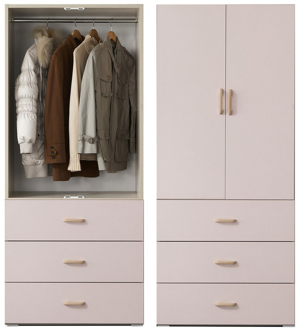 [케이컴퍼니본사] 이음3서랍도어옷장, 핑크