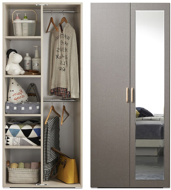 케이컴퍼니 LPM 이음800거울수납장 장롱 옷장 전신거울 피팅, 그레이
