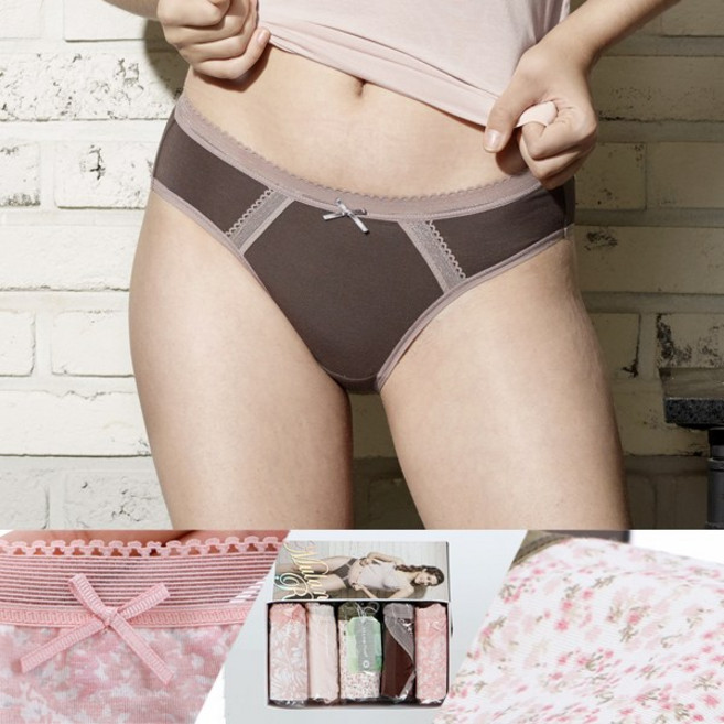 진스타일 여성미디 비비수 대나무 천연섬유 삼각팬티 5매입