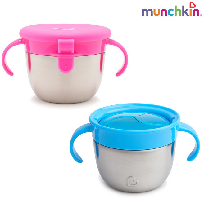 [먼치킨] 손잡이 스테인레스 스낵컵, 핑크, 1개