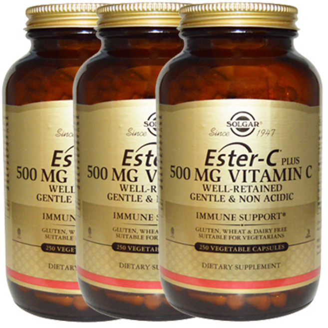 솔가 에스터-C 플러스 비타민 C 500mg 베지캡슐 글루텐 프리 비건 무설탕, 250정, 3개
