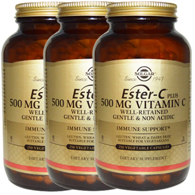 솔가 에스터-C 플러스 비타민 C 500mg 베지캡슐 글루텐 프리 비건 무설탕, 250정, 3개 - 쿠팡