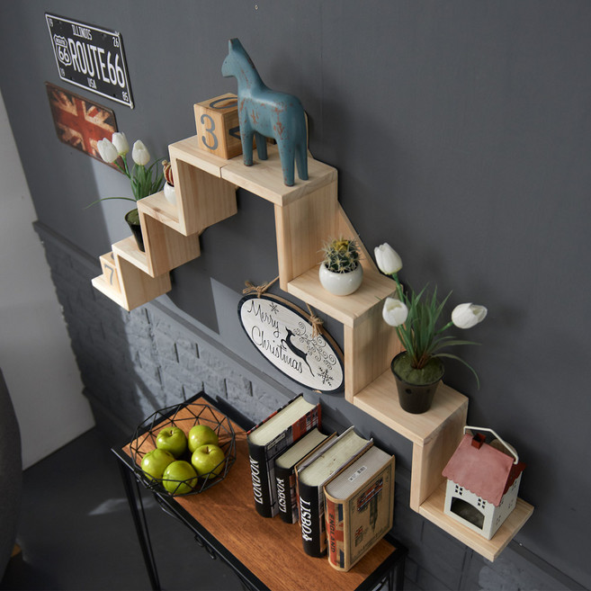 나무다움 원목 계단선반 벽선반 인테리어선반 좌측 우측 방향, 내추럴, 4단