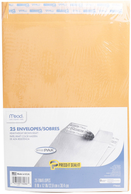 미드 인벨로프 헤비웨이트 브라운 크라프트 서류봉투, 25개입, 22.8 x 30.4cm