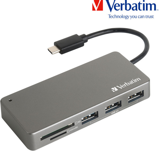 버바팀 USB3.1 허브 플러스 타입C OTG 카드리더기, 그레이