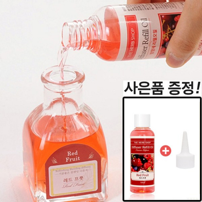 더허브샵 디퓨져 방향제 리필오일13종+ 뾰쪽캡서비스 블랙체리 외 13종 블랙체리향100ML, 라임민트, 1개