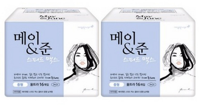 메이앤준 스피드맥스 중형 날개형 생리대, 16개입, 2개