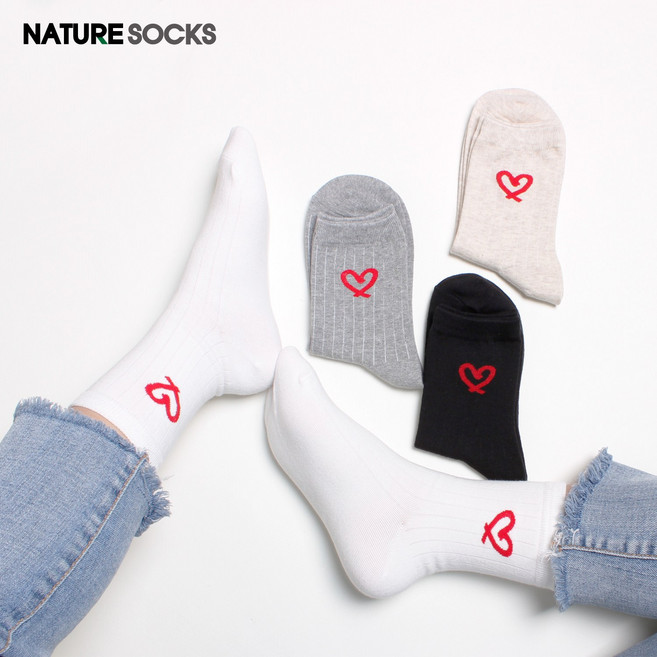 네이처삭스 여성용 패션 포인트 중목 하트시그널 양말