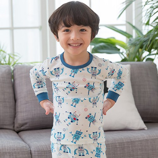 꼬마친구 개구쟁이로봇 30수 후라이스 아동내의 실내복 상하세트