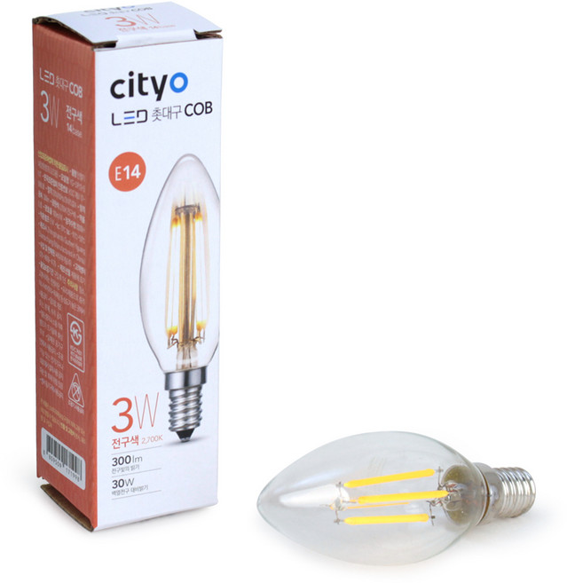 씨티라이팅 LED촛대구 3W COB E14 E17전구색, E14 전구색(2700K-오렌지빛), 전구색, 1개