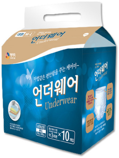 케어미 언더웨어(입는 기저귀) 남여공용 대형 성인용 기저귀, 10개입, 3개