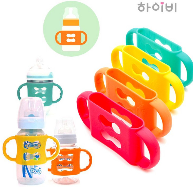 하이비 실리콘 물병 손잡이. 생수병 젖병 음료수 보틀 양손잡이, 그린블루, 1개