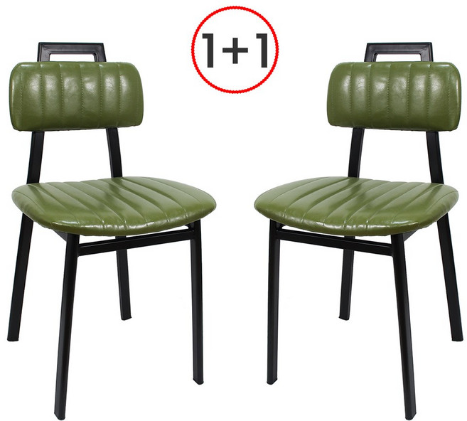 THEJOA 에이치체어 1+1 철재 인테리어 디자인 업소용의자 식탁의자, 카키1+1, 1세트